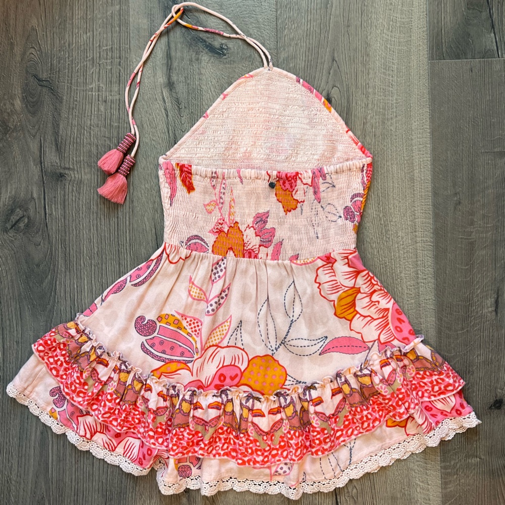 Pink & Coral Floral Halter Smocked Mini Dress - Picture 8 of 12